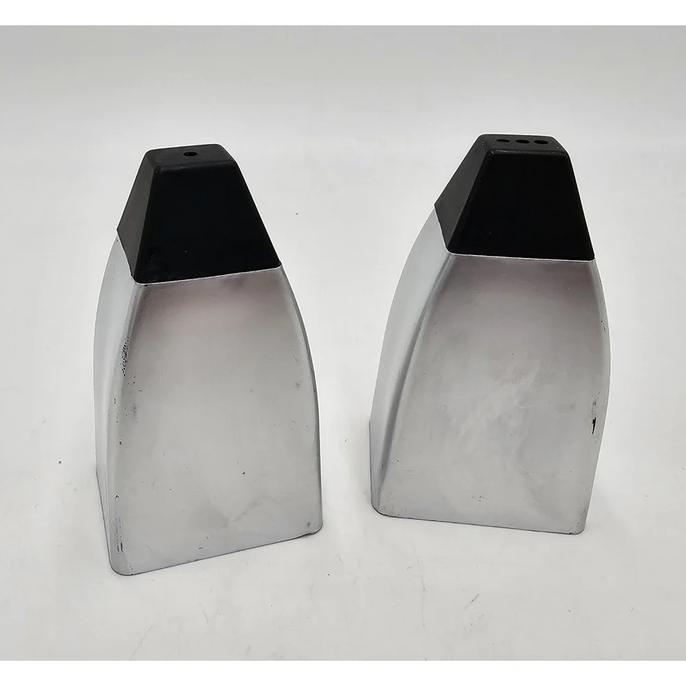 Salt & Pepper Shakers Brushed Chrome Look Lucite Atomic Wedge Shape Seasoning